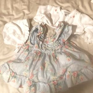 BaBy blue dress with cardigan and bonnet